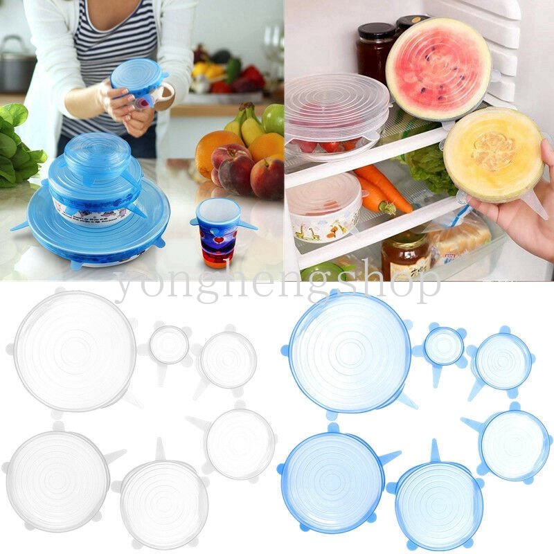 6 Pcs/set Elastis Silikon Penutup Makanan Peregangan Seal Cling Bungkus Wadah Mangkuk Tutup Tahan Lama Reusable Buah Makanan Fresh-keeping Covers Aksesoris Dapur