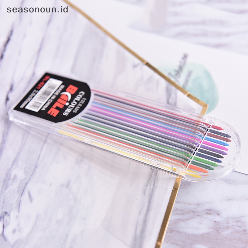 Seasonoun 1Box 2.0mm Pensil Mekanik Berwarna Refill Timah Dihapus Stationary Siswa.