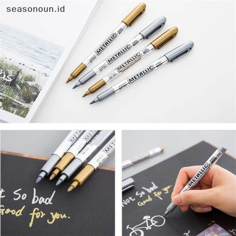 Seasonoun Gold Silver Metallic Color Pen Paper Tag Album Foto Scrapbooking Pesta Ulang Tahun.