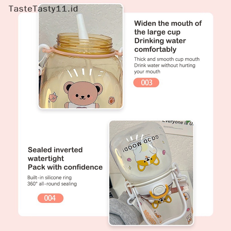 Tastetasty 1.3L Portable Kawaii Bear Cup Tumbler Dengan Sedotan Lucu Botol Air Kapasitas Besar Mug Outdoor Sport Minum Ketel Untuk Anak Perempuan.