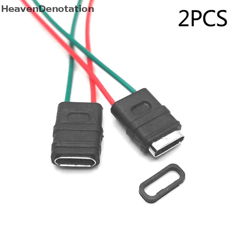 [HeavenDenotation] 2pcs USB Tipe C Konektor Dock Tahan Air Konektor Kawat Las Soket Perempuan 2P Charging Connector Arus Tinggi Pengisian Cepat Tipe-C Female Charging Port Jack