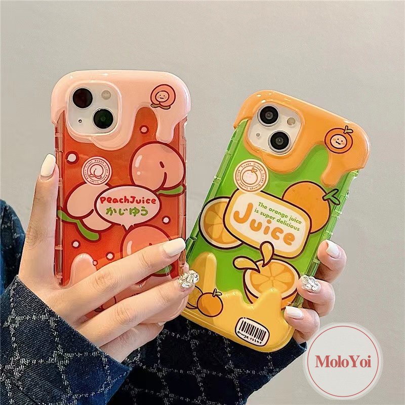 IPHONE 3d Ice Cream Peaches Oranges Case Kompatibel Untuk Iphone7 8 Plus 8Plus 11 14 12 13 Pro Max XR XS X Max 7Plus SE 2020 INS Korea Musim Panas Buah-Buahan Lucu Lembut Silicon Penutup Belakang