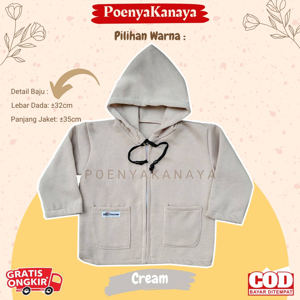 Jaket Bayi Anak fleece SAKU Resleting Kupluk Kepala POLOS HBc Size 6-18 Bulan JK09