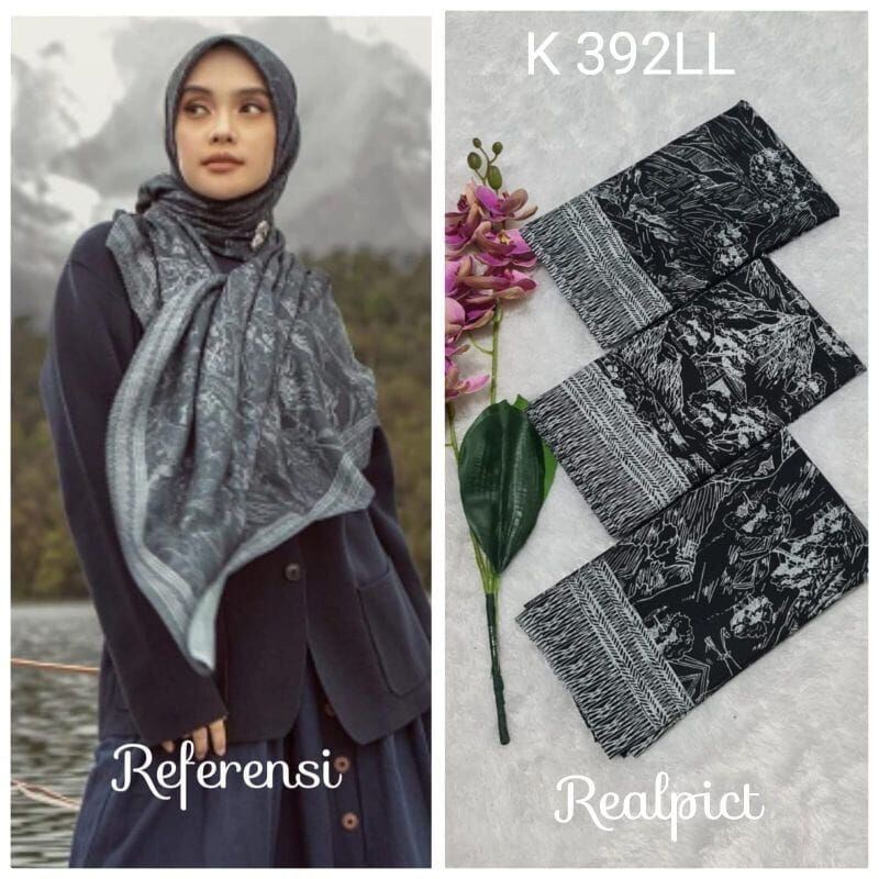 Karimake Hijab / Kerudung Segi Empat Voal Premium Printing Motif Scene / Pegunungan Laser Cut 110 x 110