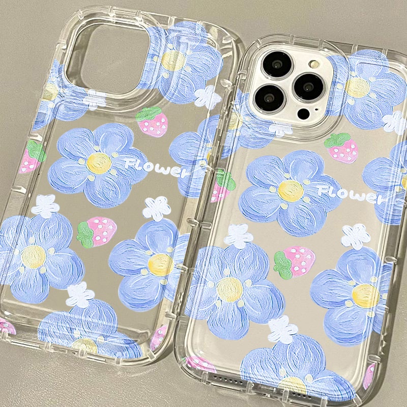 IPHONE Casing Ponsel Bunga Biru Kompatibel Untuk Iphone7Plus8Plus6Plus11 14 13 12 Pro MAX XR X XS MAX SE Airbag Shockproof Cover