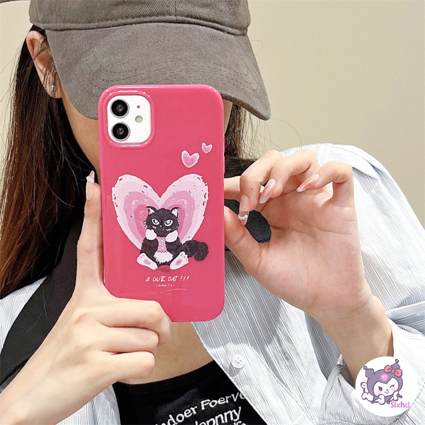 IPHONE Kompatibel Untuk Iphone14 13 12 11 Pro Max SE 2020 X Xr Xs Max8 7 6Plus Fashion Cinta Sederhana Kucing Hitam Silikon Premium Casing Ponsel Lembut Anti Jatuh Pelindung TPU Cover XJJJJ