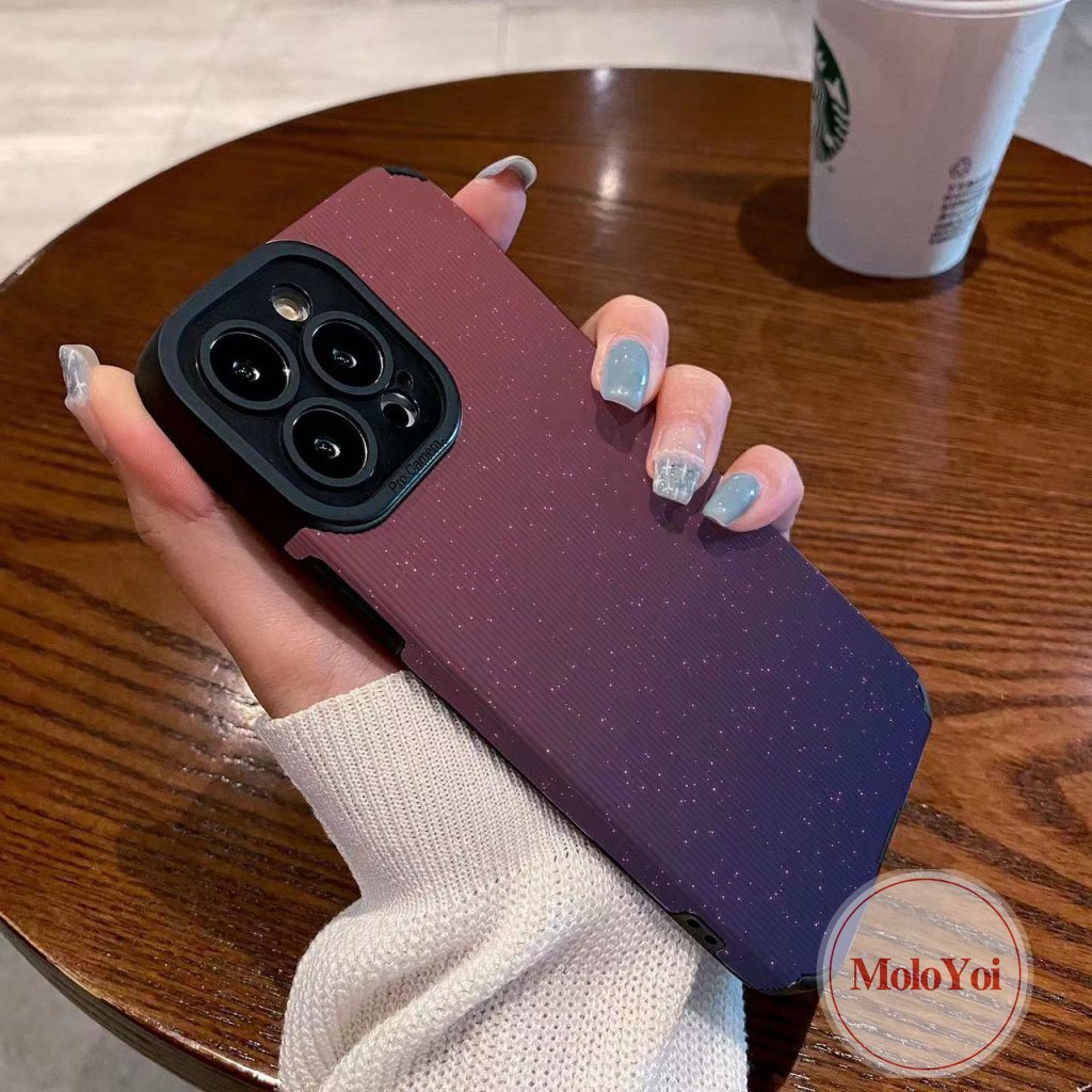 IPHONE Ins Warna Gradien Tekstur Mewah Case Kulit Kompatibel Untuk Iphone8 7 Plus 11 13 14 12 Pro Max 7Plus XR XS X Max Silikon Lembut Fantasi Langit Berbintang Ponsel Penutup Belakang