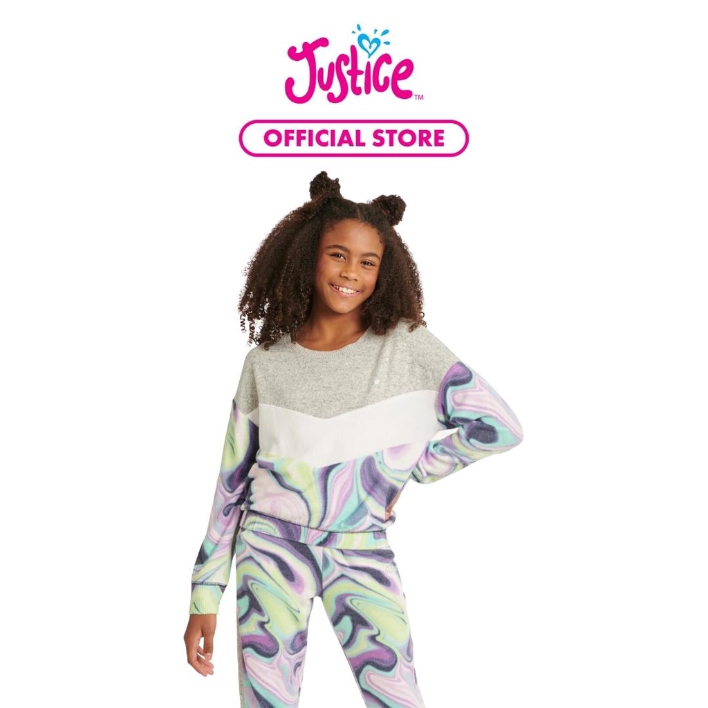 Justice Colorblock Hacci Sweatshirt - Sweater Anak Perempuan (Abu-abu)