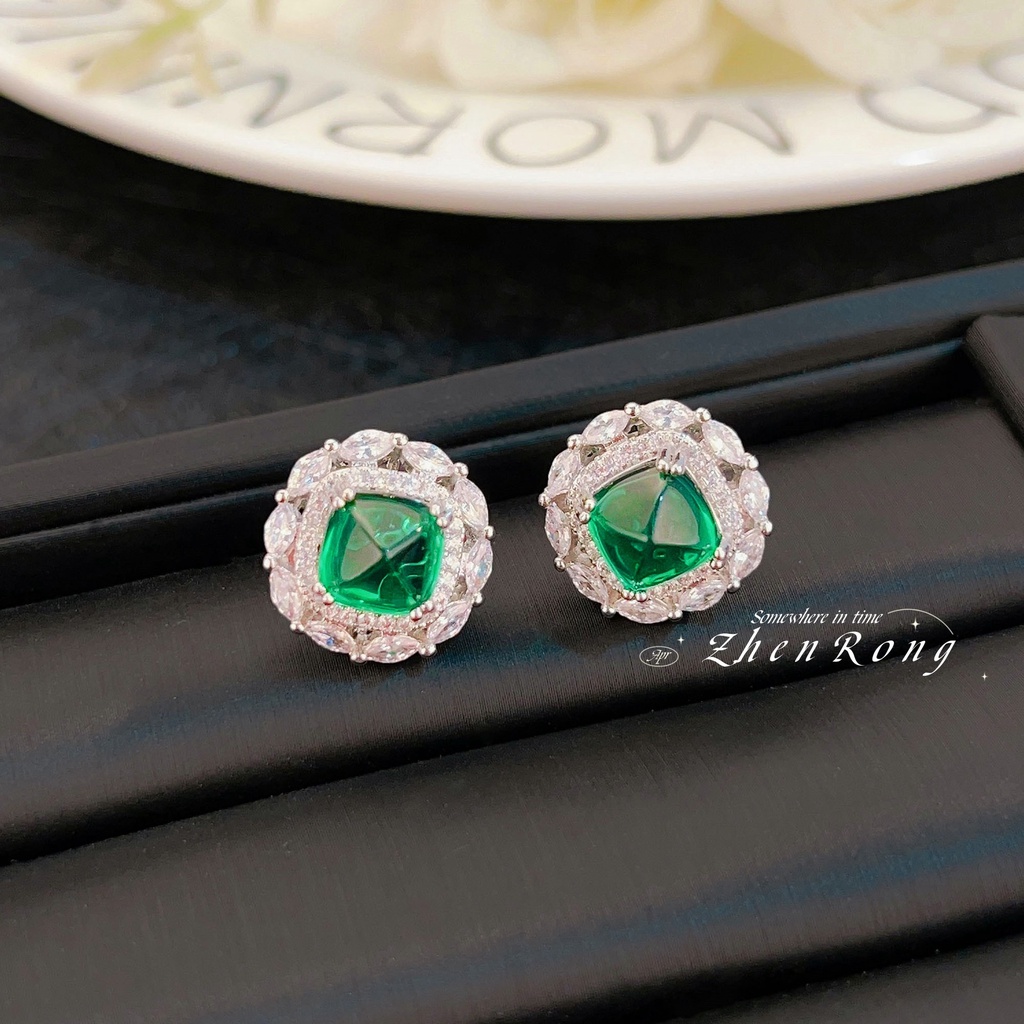 Goldkingdom Fashion Perhiasan Aksesoris Ready Stock Mewah Potong Warna-Warni Jas Ruby Anting Liontin Royal Blue Emerald Ring Female