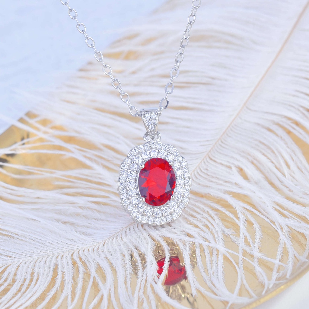 Goldkingdom Fashion Perhiasan Aksesoris Ready Stock High End Mewah Manik-Manik Tepi Oval Ruby Tourmaline Colorful Treasure Pendant Kalung Untuk Wanita