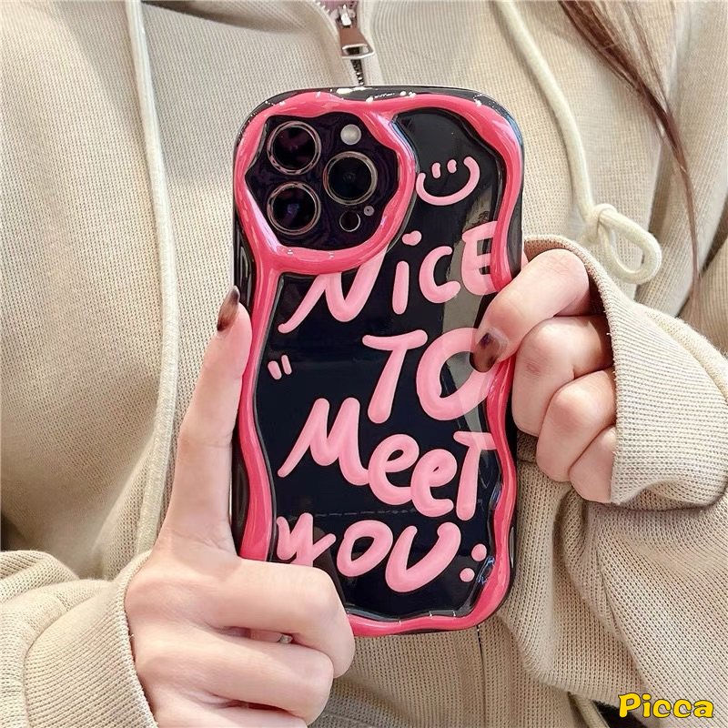 Fashion Doodle 3D Wavy Curved Edge Case Untuk Redmi A1 A2 10C 10 9C 9T 10A 9 9A 9C NFC Redmi Note 10s 10 11 11s 10Pro 10 Pro Max POCO M3 Kartun Huruf Lucu Cute Ghost Soft Cover