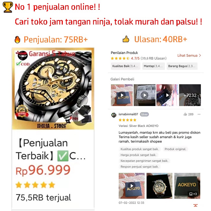 PROMO!!! AOKEYO 4088 COD Jam Tangan Pria Anti Air Original Luxury Stainless Steel Free Box And Kartu Garansi