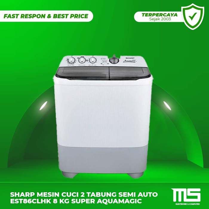 Sharp Mesin Cuci 2 Tabung Semi Auto EST86CLHK 8 Kg Super Aquamagic