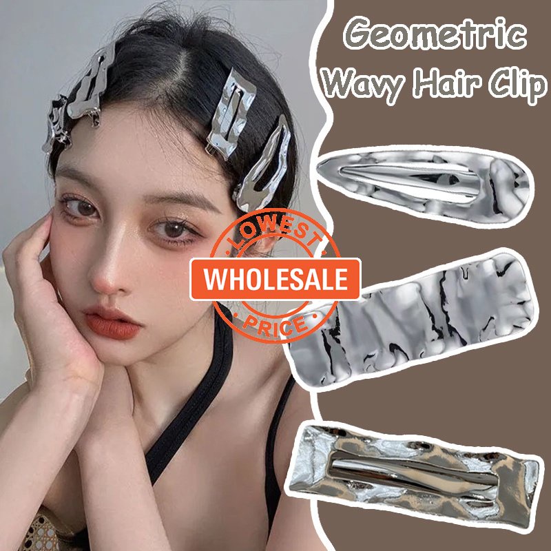 [Grosir] Klip Poni Samping Duckbill Klip Korea Ins Aksesoris Rambut Wanita Fashion Gadis Sederhana Geometris Segitiga Persegi Jepit Rambut Populer Wanita Logam Bergelombang Tekstur Hair Clip