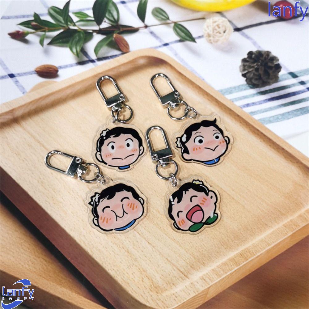 Lanfy Pangkat Raja Gantungan Kunci Koleksi Transparan Double Layer Gantungan Kunci Mobil Anime Figure Ornamen Handbag Charms Hanging Decoration Acrylic Bojji Prince Keyring