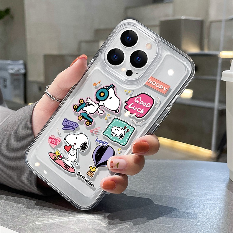 Kartun Snoopy Mewah Transparan Cover Pelindung Untuk Iphone14 13 12 11 6 7 Pro Max Plus Mini Case Untuk iPhone X XS Max XR Shockproof Soft Bumper Belakang Keras