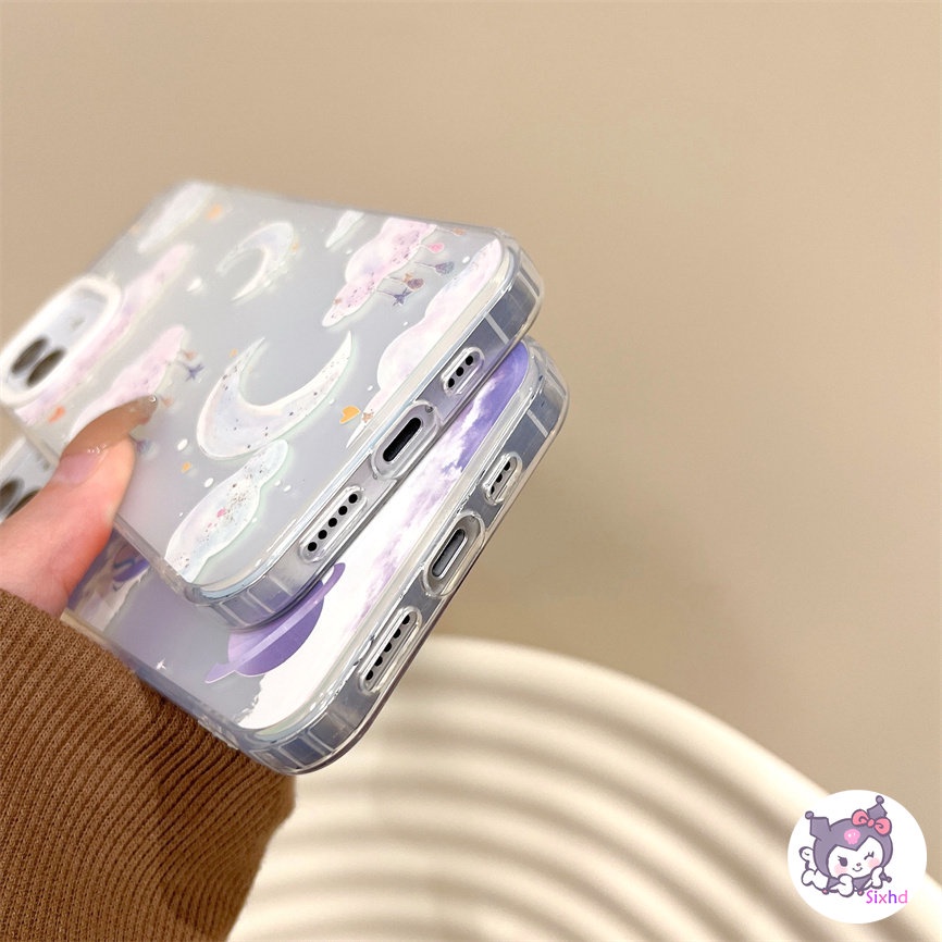 IPHONE Kompatibel Untuk Iphone11 14 13 12 Pro Max8 7Plus X Xs Xr Xs Max SE 2020 Bulan Bintang Fashion Ins Pasangan Perlindungan Lensa Gradien Laser Casing Ponsel Lembut TPU Anti Jatuh Cover XJJJJ