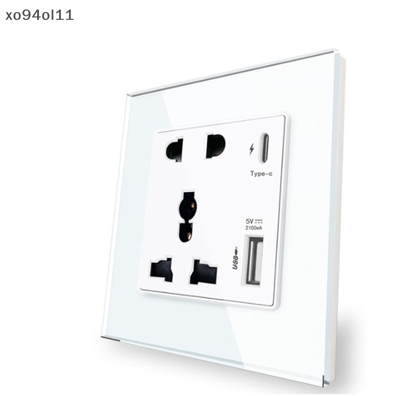 Xo Power 2100MA Stop Kontak USB Panel Kaca Kristal 13A UK Wall Type C Interface Socket OL