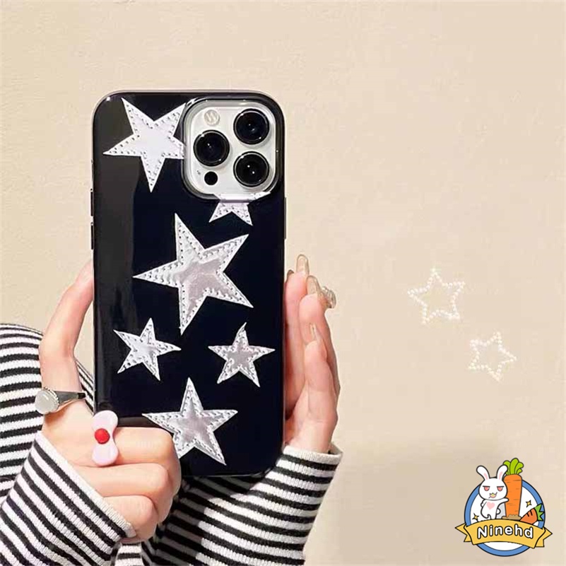 IPHONE Casing Kompatibel Untuk Iphone14 13 12 11 Pro Max X Xr Xs Max8 7 6 6s Plus SE 2020 Ins Silver Star Mulus Glossy Ultra Slim Casing Ponsel Shockproof Silikon Soft Case Handphone Cover