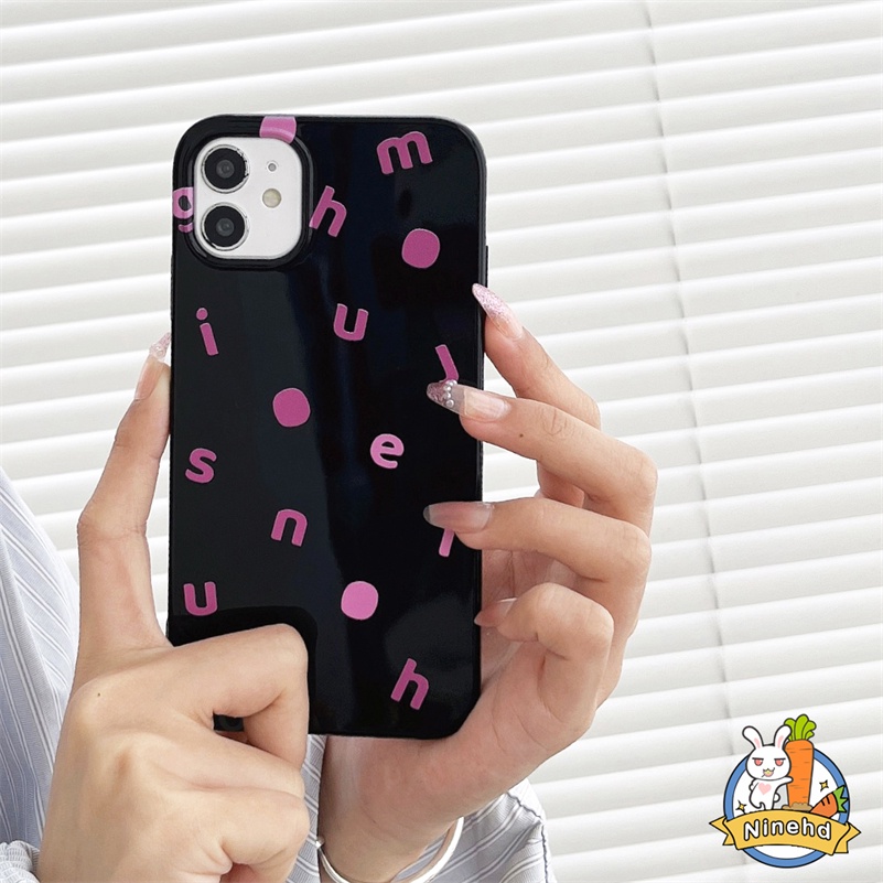 IPHONE Casing Kompatibel Untuk Iphone14 13 12 11 Pro Max X Xr Xs Max8 7 6 6s Plus SE Fashion Pink Inggris Hitam Mengkilap Casing Ponsel Kamera Perlindungan Bumper Shockproof Silicone Soft Case