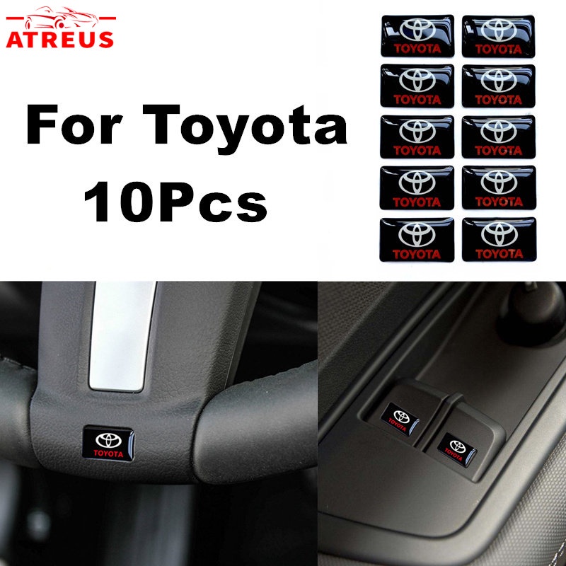 10pcs 3D Stiker Mobil Setir Pintu Jendela Saklar Tombol Lencana Dekorasi Aksesoris Mobil Untuk Toyota Agya Razie Syar'I Avanza Veloz Rush Kijiang Innova Yaris Corolla Cross bZ4