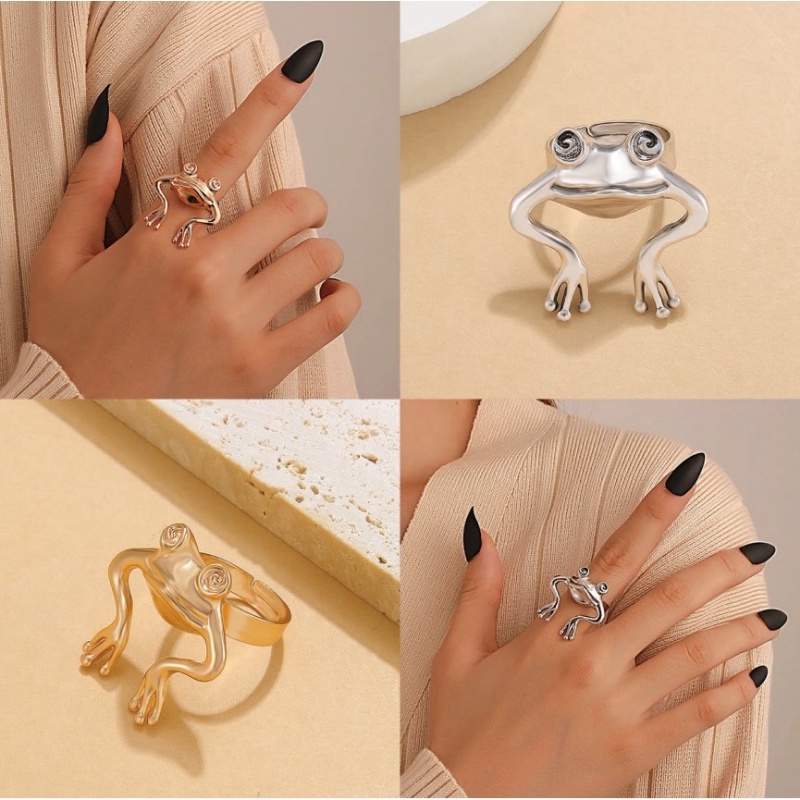 Fashion Made Cincin Jari Kodok Tua/Cincin Hewan Logam Warna Emas Baru Kreatif/Cincin Pembukaan Kepribadian Sederhana