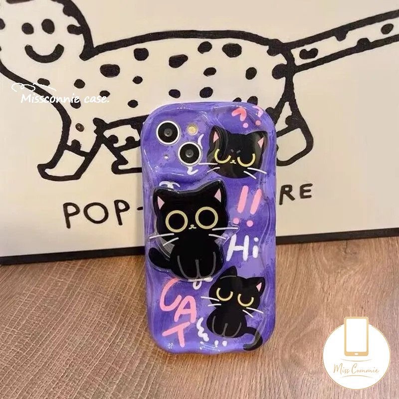 Casing Kucing Lucu Kartun Untuk Realme C55 C25Y C53 C35 C17 C20A 7i 5i 6i 9i 5 5s C33 C12 C21Y C3 C30 C25s C11 C25 C20 C31 C15 C21 Casing Tepi Melengkung Bergelombang 3D Lembut Dengan Holder Bracket Kucing