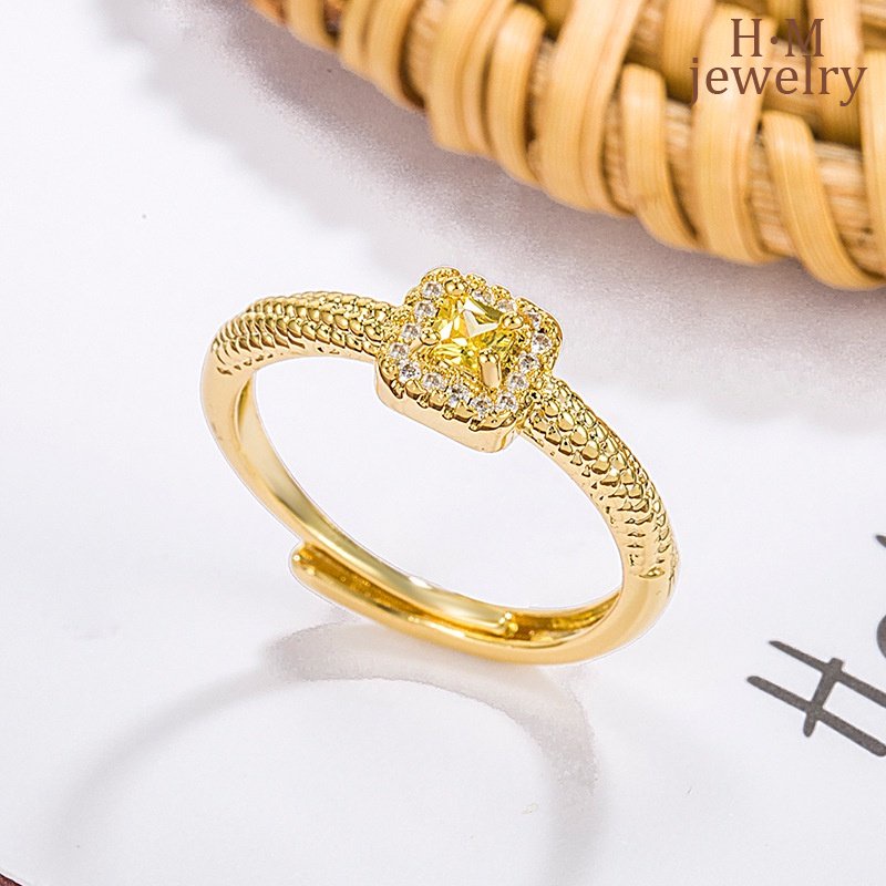 2023baru Cincin Berlian Kuning Batu Gula Kecil Cahaya Mewah Rasa Tinggi Untuk Pacar Girlfriend