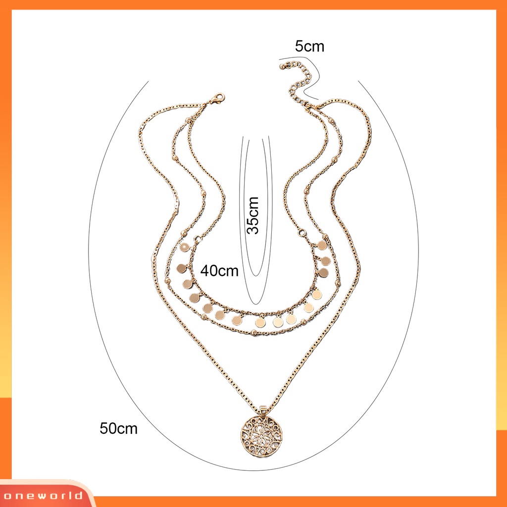 [ONE] Kalung Berongga Bulat Liontin Perhiasan Aksesoris Alloy Fashion 3lapis Choker Necklace Untuk Wanita
