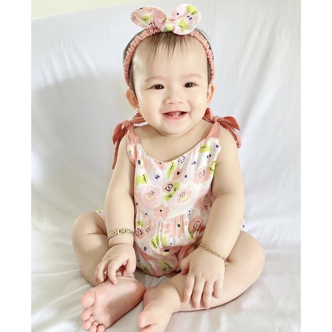 PROMO 7.7 plazababyku JUMPSUIT ANYA setelan anak perempuan jumper bayi motif bunga lucu free headband BUBIBEE
