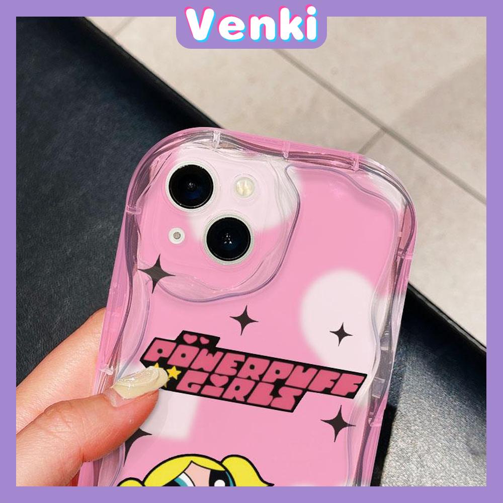 VENKI-Untuk iPhone 11 Case Tepi Melengkung Gelombang Case Bening TPU Airbag Tahan Guncangan Kamera Case Cute Biru Merah Muda Gadis Kecil Kompatibel dengan iPhone 14 13 Pro max 12 Pro Max xr xs 7 8Plus