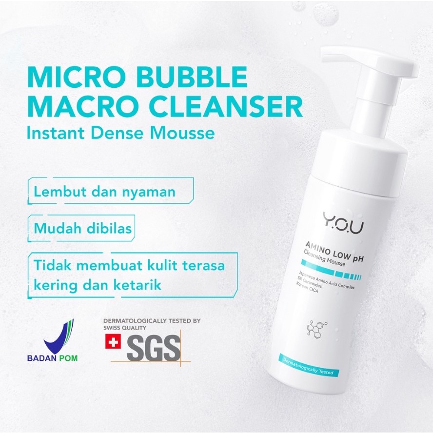 YOU Amino Low pH Cleansing Mousse 150ml 5×Ceramides Pembersih Wajah Facial Cleanser