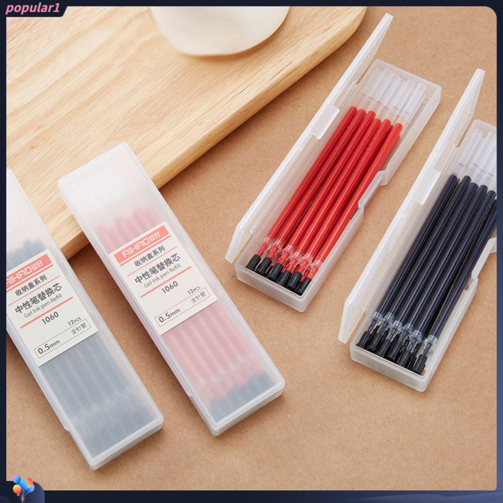 Populer 12Pcs/Set 0.5mm Pen Refill Tanda Tangan Kantor Biru Hitam Merah Gel Pen