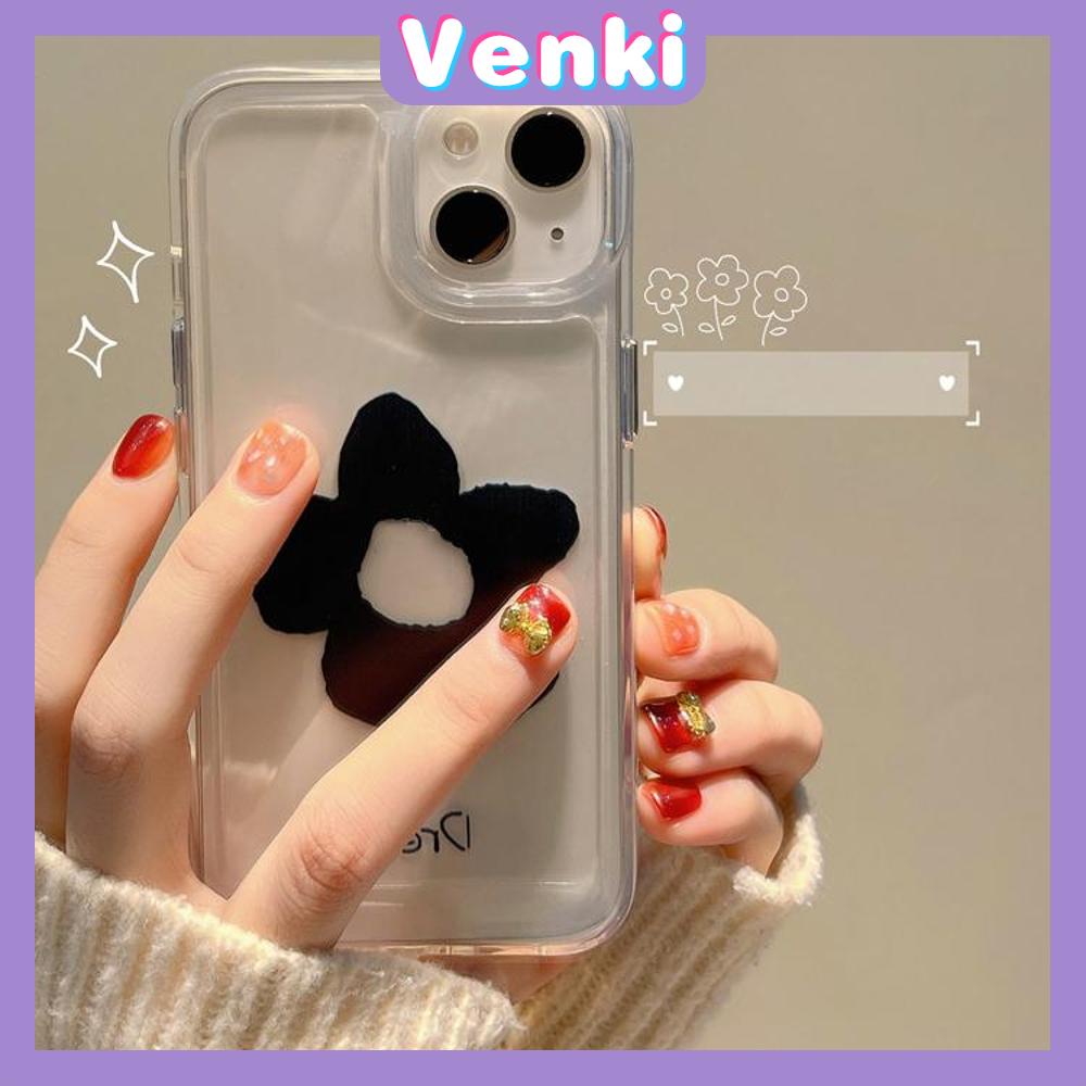 VENKI - Untuk iPhone 11 iPhone Case Bening Lubang Besar Ruang Case TPU Soft Shell Shockproof Perlindungan Kamera Hitam Sederhana Bunga Kompatibel dengan iPhone 14 13 Pro max 12 Pro Max 11 xr xs