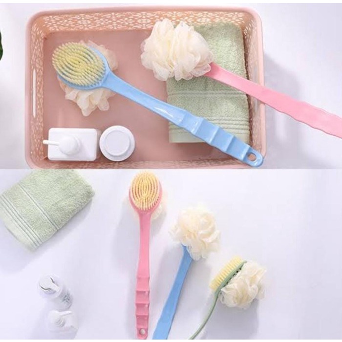 Sikat Punggung Scrub / Sikat Badan 2 Sisi / Bath Brush Back Rubbing With Shower Puff / Sikat Mandi