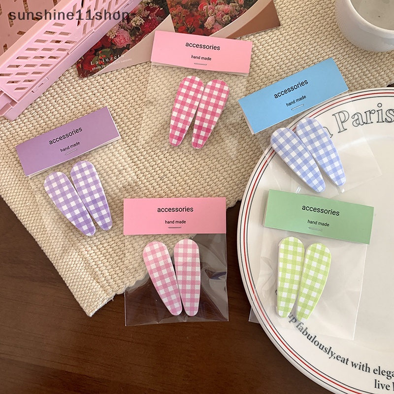 Sho 2pcs Kroean Elegan Kotak-Kotak Jepit Rambut Hairgrip Hair Clip Untuk Anak Perempuan Wanita Anak Kepiting Vintage Untuk Hadiah Aksesoris Rambut N