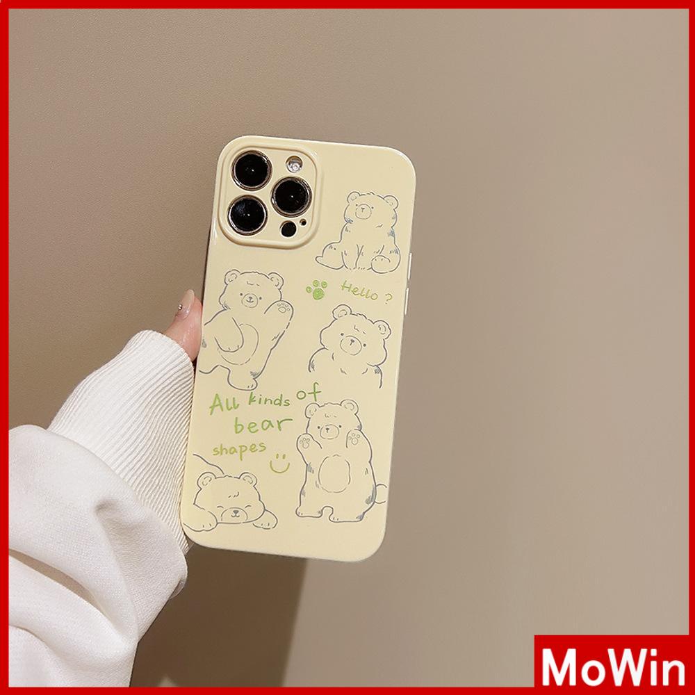 Case iPhone 14 Pro Max iPhone Case Cream Glossy Soft Case TPU Tahan Guncangan Kamera Case Perlindungan Beruang Sederhana Lucu Kompatibel dengan iPhone 13 Pro Max 12 Pro Max 11 Xr Xs Max 7 8Plus