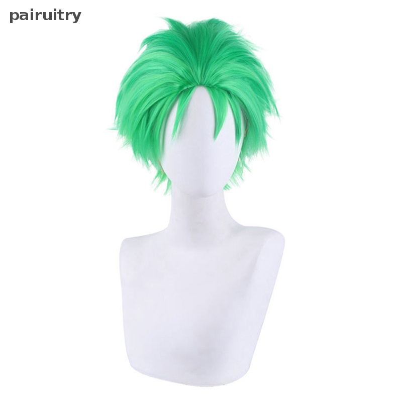 Wig PRT Anime ONE PIECE Licin-Belakang Hijau Lapis Pendek Roronoa Zoro Cosplay Wig PRT