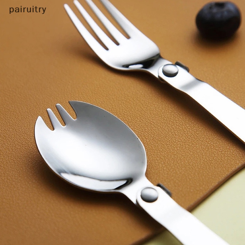 Prt304sendok Solder Stainless Steel Peralatan Makan Kreatif Luar Ruangan Portabel Tiga Lipat Sendok Garpu Travel PRT