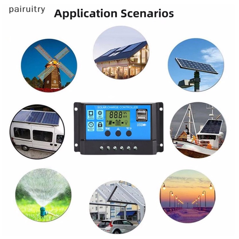 Prt Upgraded 10A 20A 30A Solar Controller 12V /24V Auto Solar Panel PV Regulator PWM Charger 5V Output LCD Display Dual USB PRT