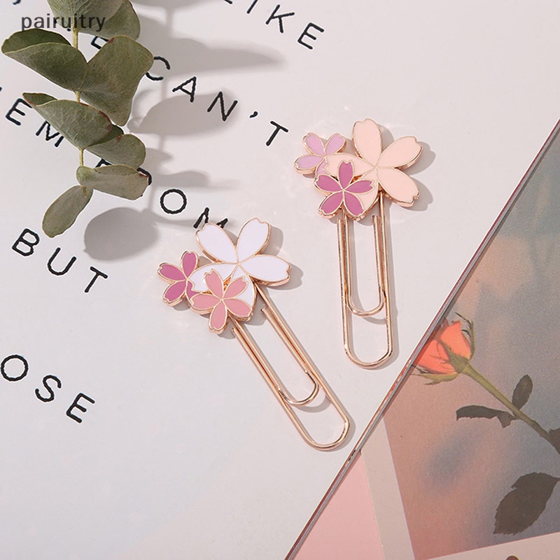 Prt 1pc Bunga Sakura Merah Muda Logam Bookmark Indah Cherry Blossom Kertas Klip PRT