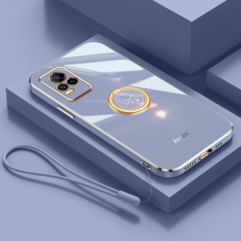 Andyh Casing Ponsel Silikon Ultra Tipis Untuk Vivo V21E 4G Y73 V2059 V2146 V2212 V2168 V2061 Deluxe Perlindungan Jatuh Pita Emas Dengan Cincin Jam Dan Lanyard Gratis
