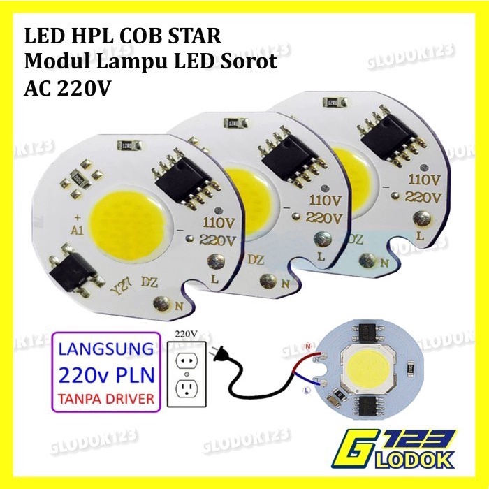 COB Star 220V 3 5 7 10 12 W LED White Putih Lampu Sorot PLN AC 25mm