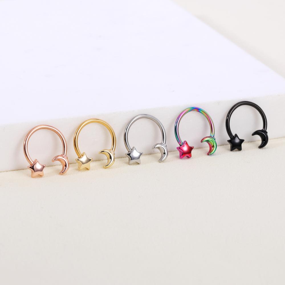 1pc 16G Stainless Steel Kupu-Kupu Tapal Kuda Septum Cincin Bintang Bulan Hidung Tindik Daith Helix Tindik Tulang Rawan Anting-Anting