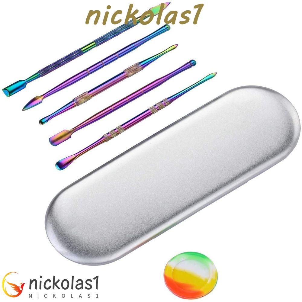 Nickolas1 Alat Ukir Lilin Portable Warna Pelangi Pelindung Metal Case Scraper Dengan Wadah Silikon Carver Handcraft Tool Kit