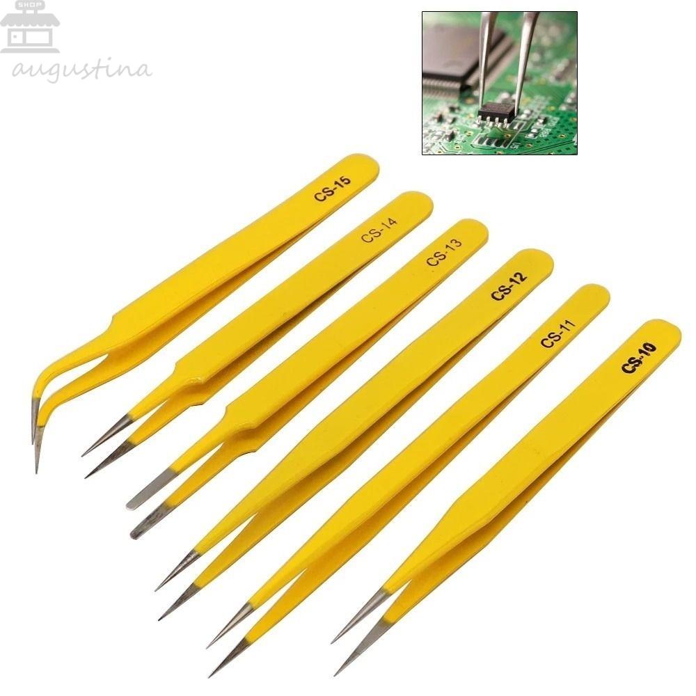 Agustina Anti-Statis Pinset Tepi Presisi Tahan Lama DIY Alat Telepon Mainboard Lengkung Ujung Lurus Perbaikan Hand Tools Forceps