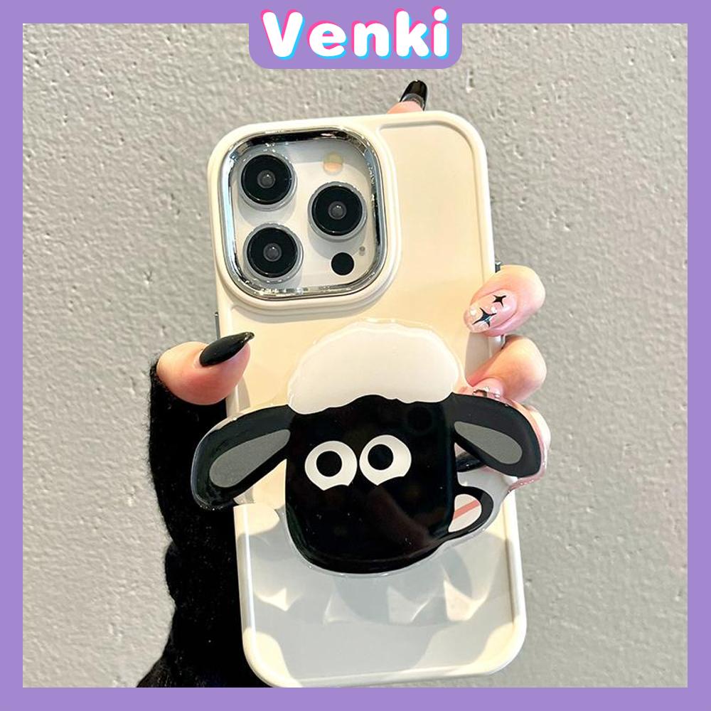 VENKI - Untuk iPhone 14 Pro Max iPhone Case Grip Stand Kartun Folding Stand Tebal Matte Plating Case Soft Case merah Muda Kompatibel dengan iPhone 13 Pro max 12 Pro Max 11 xr xs max 7 8PLus