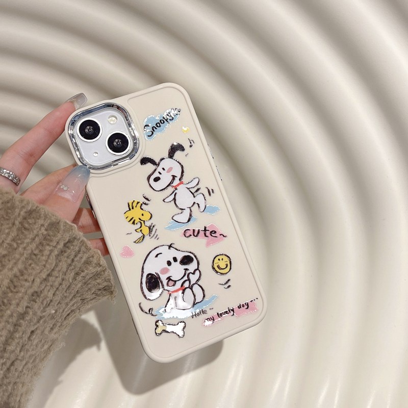 All New Electroplated Camera Skin Silicone Soft Case IPhone 11 12 13 14 Pro Max Fashion Wanita Hadiah Lucu Kartun Ponsel Case Lucu Indah Snoopy