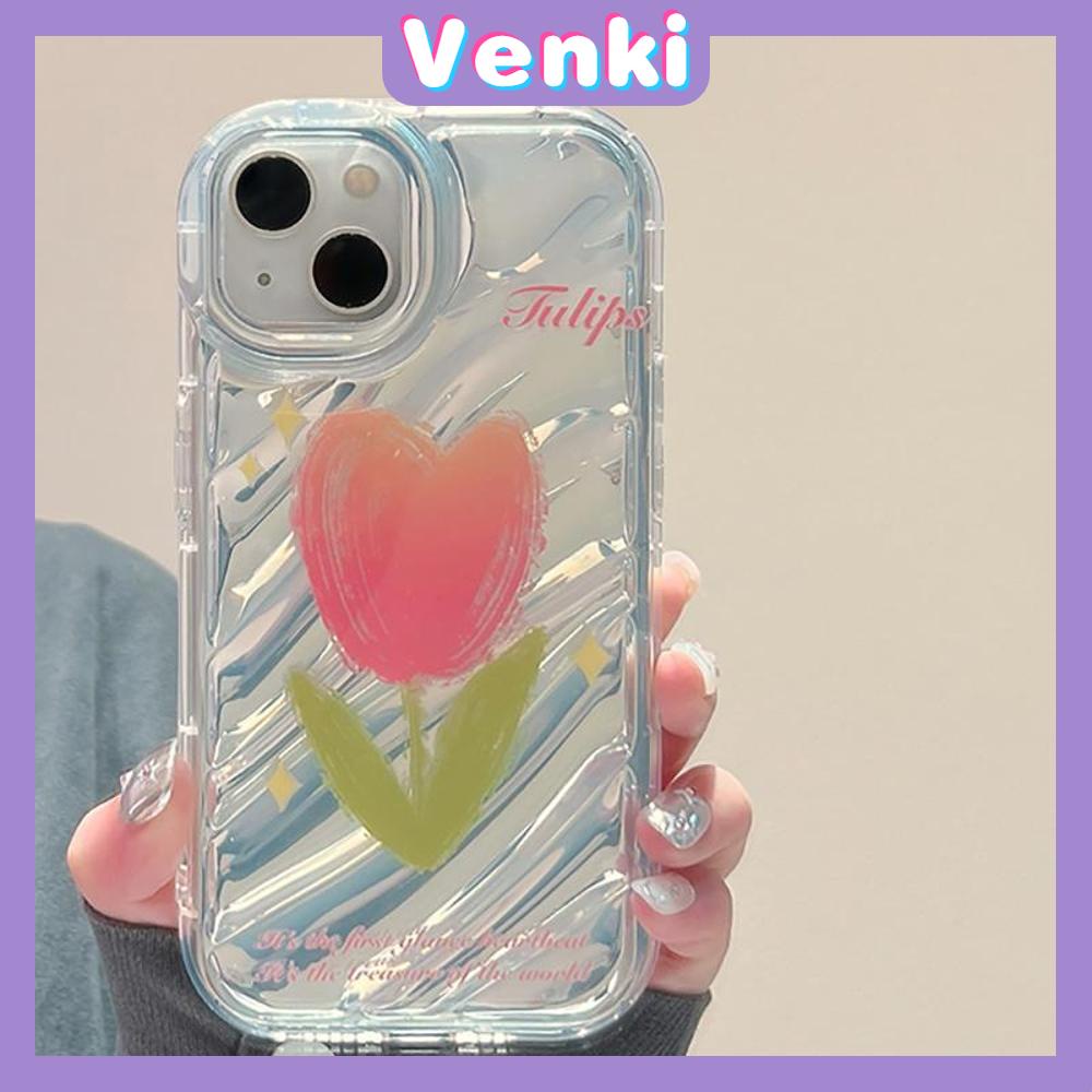 VENKI - Untuk iPhone 11 iPhone Case Laser Reflektif Bening Phone Case TPU Soft Shockproof Airbag Phone Case Cantik Tulip Kompatibel dengan iPhone 14 13 Pro max 12 Pro Max XR 7 8PLus