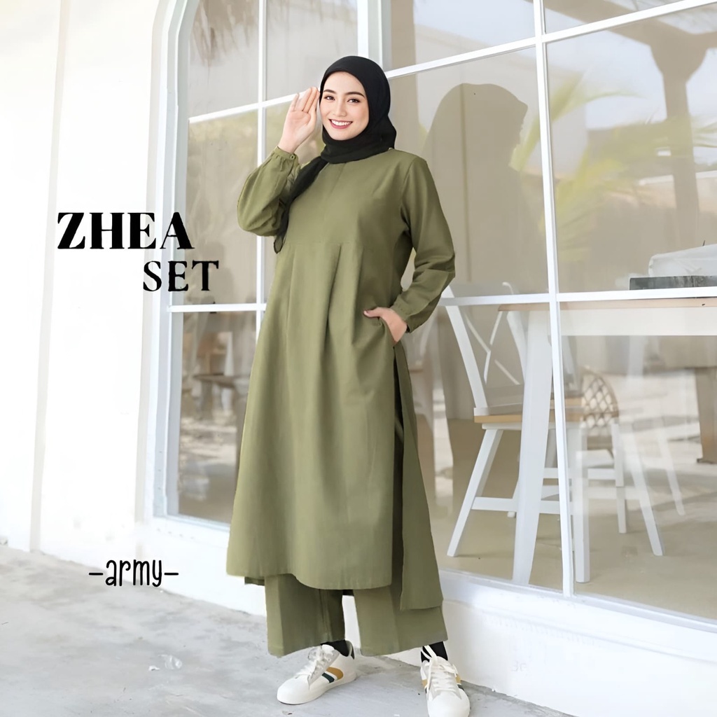 Zhea Set Setelan Baju Muslim 2in1 Polos Basic Premium OOTD Lebaran l Stelan Kondangan Wanita Remaja